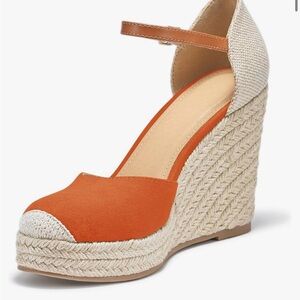 Beautiful Vibrant Orange Espadrille Wedges Sandal 3.2” heel.Ankle strap Size 10